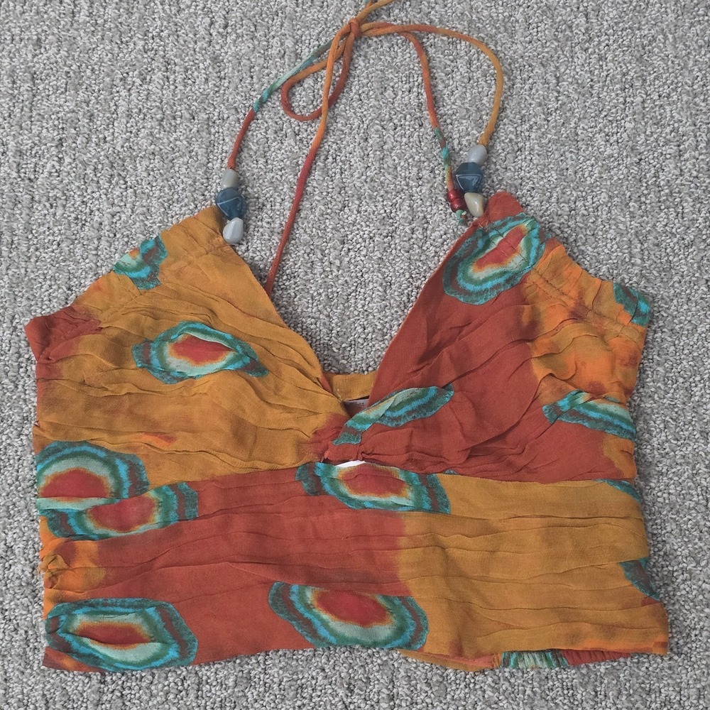 Zara Multicolor Halter Crop Top - Rust, Mustard & Teal